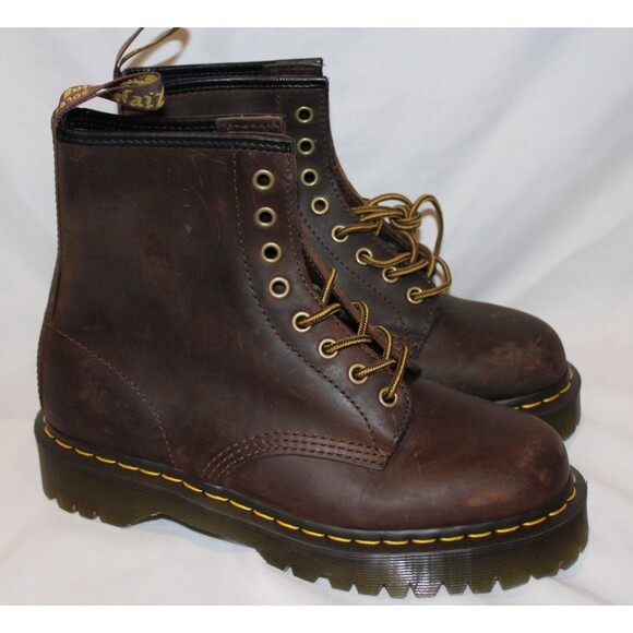 DR. MARTENS MEN\'S CRAZY HORSE LEATHER 1460 COMBAT BOOTS‎ BROWN NEW main image 5